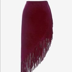 Intermix Burgundy Suede Fringe Skirt. Size Small. Never Worn! Nwt! Really Beautiful Deep Burgundy Color With A Side Zipper. Elegant Long Skirt With Fringe, Elegant Fringe Mini Skirt For Fall, Elegant Fringe Skirt For Fall, Suede Fringe Skirt, Burgundy Skirt, Burgundy Fabric, Classy Dress Outfits, Fringe Skirt, Cowgirl Outfits