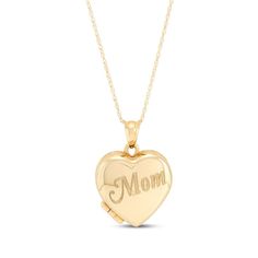 Straight from your heart to hers, this endearing locket will mean the world to her. Crafted in 10K yellow gold The word "Mom" is engraved on the polished 21 x 15mm hinged pendant The 18-inch rope chain secures with a spring ring clasp Mother's Day White Gold Locket Necklace, Memorial Locket Jewelry For Mother's Day, Mother's Day Memorial Locket Jewelry, Mother's Day White Gold Locket Necklace Keepsake, White Gold Locket Necklace For Mother's Day Keepsake, Mother's Day Heart Charm Locket Necklace Gift For Mom, Mother's Day Locket Jewelry Gift For Mom, Engraved Open Heart Locket Necklace For Mother's Day, Mother's Day Yellow Gold Round Locket Necklace