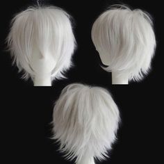 PRICES MAY VARY. Unisex short spiky layered straight wig for women men male boys,the wig you receive needs to be restyled,diy your own hair style. Made by heat resistant synthetic fiber,it looks and feels like real hair and very easy to apply,can be heat styled with a flat iron or curl iron below 160℃/320℉. Cap size is adjustable,it can fit the most people(head circumference:21-24inch),you can adjust the hooks inside the cap to the correct size to fit your head. The wig with little curls tails a Short White Hair, Anime Wigs, Spiky Hair, Cosplay Hair, Haircut Designs, Short Hair Wigs, Fluffy Hair, Anime Hair, Hair Reference