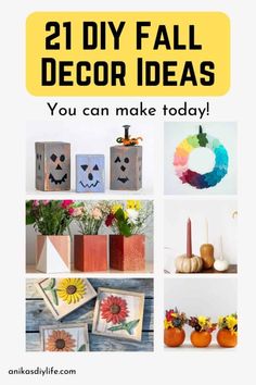 the words diy fall decor ideas you can make today are shown above pictures of pumpkins and flowers