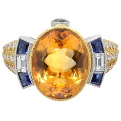 Yellow Sapphire Ring Engagement, Citrine Engagement Ring, Citrine Ring Engagement, Blue Sapphire Diamond Ring, Vintage Style Art, Style Art Deco, Jewels Rings, Blue Sapphire Diamond, Gold Art Deco