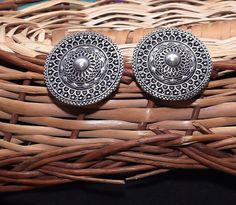 An understated piece of jewelry that caters to your dynamic ethnic closet. ~ These Stylish Oxidized Silver-Plated Mandala Stud Earrings set will certainly leave you spellbound. These Earrings set have an excellent finish and gives out an exquisite sense of style. If you are looking for an amazing Fashion Jewelry set for special occasions such as Anniversary, Engagement, Party, Wedding or for gifting, then your search ends here. ~ These Earrings are made with Brass and Oxidized Silver plated. ~ The look is stunning and preciously suitable for all kinds of dressy occasions. ~ Ideal For Gifting ~ Very Light Weight Earrings. Silver Fusion Earrings For Festivals, Fusion Style Silver Festival Earrings, Silver Fusion Festival Earrings, Silver Fusion Style Festival Earrings, Traditional Earrings With Artistic Design For Festivals, Traditional Silver Jewelry With Artistic Design, Traditional Artistic Design Earrings For Festivals, Silver Temple Jewelry Earrings For Navratri, Traditional Round Plug Earrings With Intricate Design