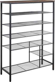 a metal shelf with three shelves on each side and one shelf below the shelf is empty