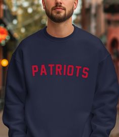 PATRIOTS Crewneck Sweatshirt, New England Patriots, Gifts for Patriots Fans, Football Sweatshirt - Etsy Collegiate Sweatshirt With Team Logo, Sporty College Sweatshirt With Team Logo, Sporty Crew Neck Hoodie For Fan Gear, Team Spirit Sweatshirt With Logo Print For Fans, School Spirit Sweatshirt With Team Logo For Sports Season, College Team Logo Hoodie With Crew Neck, Fleece Sweatshirt With Team Logo, College Crew Neck Hoodie With Team Logo, College Hoodie With Team Logo