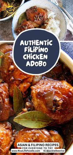 an advertisement for authentic flipping chicken adobo