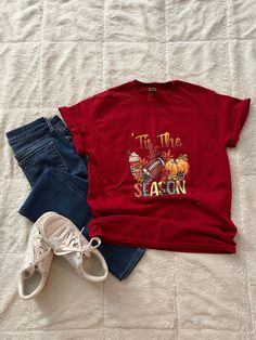 Its fall y'all!  Grab this fun fall t-shirt now! Shirt is crimson red, adult unisex size medium Red Graphic Print T-shirt For Halloween, Red T-shirt For Football Season, Red Cotton T-shirt For Fall, Red Short Sleeve T-shirt For Fall, Casual Red T-shirt For Fall, Fall Game Day Graphic Tee, Red T-shirt For Football Season Fan Merchandise, Red Graphic Print Top For Fall, Fall Graphic Tee For Fan Merchandise