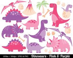 pink and purple dinosaurs clipart set