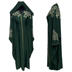 Sumaya Green Batwing Abaya Farasha Jalabiya Arab Dress With Embroidery , comes in original plastic wrap with Hijab included. Beautiful material with a premium feel. Exclusive new design Abaya.      Latest new design!  Comes with scarf  Embroidery   close front   It comes with 2 belt inside that allow you to adjust the size   Colour: green  material : nida  Suitable for easy iron.   Do not tumble dry.  Dry clean  hand wash  The scarf is free and it may be little different in colour and design   Abayas are known by many name such as modest Islamic clothing, jilbab, jalabiya Arab rob, long dress, Muslim clothing, Kimonos, Hijab. However, they serve the same purpose: to cover. Other models are usually kaftans, cut from light, flowing fabrics like crepe, georgette, nida, and chiffon. Other know Green Abaya With Dabka Work, Traditional Long Khimar For Eid, Green Dabka Abaya For Eid, Green Embroidered Thobe For Wedding, Embroidered Green Thobe For Wedding, Green Kaftan For Eid And Traditional Ceremonies, Green Dabka Work Abaya For Eid, Traditional Long Khimar For Wedding, Green Khimar For Eid