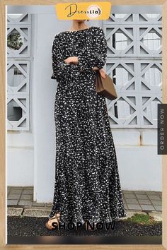 Random Allover Print Slit Hem Long Sleeve Maxi Dress Maxi Dresses Online, Long Maxi Dresses, Cheap Maxi Dresses, Coffee Fashion, Maxi Dress Online, Sleeve Maxi Dress, Dresses By Length, Long Sleeve Maxi, Long Maxi