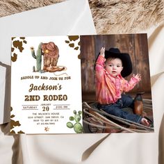 Wild West Rodeo Cowboy 2nd Birthday Party Photo Invitation My 1st Rodeo, Kitchen Pass, 1st Rodeo, Rodeo Birthday, Cowboy Baby, First Rodeo, 2nd Birthday Party, Photo Birthday Invitations, Cowboy Birthday