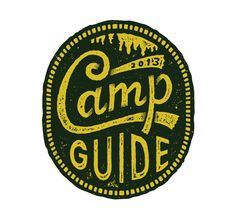 the camp guide logo on a yellow background with black and white lettering that reads,