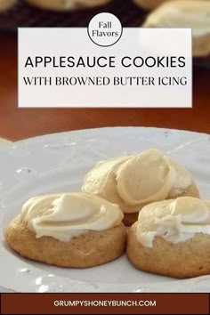 applesauce cookies with browned butter icing on a white plate