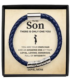 There Is Only One You Gift For Son Leather Bracelet Man Blue Bracelet No Greater Love, Mens Bracelet Black, Only One You, Brown Bracelet, Mom Son, Unique Personalized Gift, Mens Leather Bracelet, Black Bracelets, Classic Jewelry