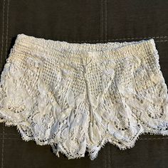 Adorable Never Worn Crochet Shorts Express Xs White Casual Bottoms With Crochet Trim, Casual White Bottoms With Crochet Trim, White Casual Bottoms With Crochet Lace, Casual White Bottoms With Crochet Lace, White Crochet Lace Casual Bottoms, Casual White Crochet Lace Bottoms, White Crochet Casual Bottoms, Casual White Crochet Bottoms, Spring Cotton Bottoms With Crochet Lace