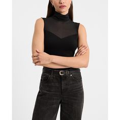 A flattering fitted bodysuit with a mock neck and mesh pieced details. Women's Bodysuits, Size: , . Denim Outfit Women, Fitted Bodysuit, Womens Denim Skirts, Fall Trends Outfits, Fall Outfits Men, Womens Fall Dress, Denim Skirt Women, Women Long Sleeve Dress, Sleeveless Bodysuit