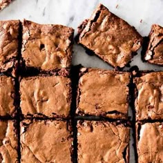 chocolate brownies cut into squares on a table