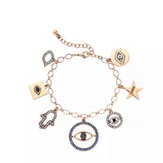 Crystal Evil Eyes Shine Star Charm Vintage Gold Color Alloy Chain Bracelet. Metal Charm Bracelet With Star Charm, Party Bracelets With Star Charm, Party Bracelets With Star Charm In Metal, Party Metal Bracelets With Star Charm, Shine Logo, Eye Charm Bracelet, Logo Star, Chain Charm Bracelet, Fatima Hand