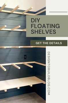 the diy floating shelves are made from plywood planks and have been installed