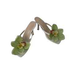 Formal Flower Sandals For Summer, Formal Flower Shaped Sandals For Summer, White Toe Post Formal Sandals, White Toe Post Heels For Formal Occasions, Formal White Toe Post Heels, White Flower-shaped Elegant Sandals, Cymbidium Orchid, Flower Heels, Cymbidium Orchids