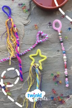 some beads and other items on a rock