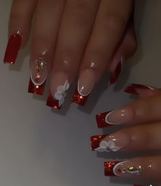 Red Acrylic Nails, Fancy Nails Designs, Winter Nails Acrylic, Pretty Nail Art Designs, Nail Swag, Pretty Nail Art, White Nail, Fun Crochet, Uñas Acrilicas