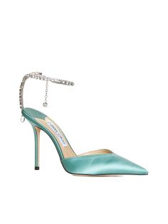 High-heeled shoe from Jimmy ChooComposition: ->fabric, 100% | Jimmy Choo Women's High-heeled shoe in Smoke Green/Crystal | FW23/24 Jimmy Choo Green Heels, Green Heels, Satin Pumps, Green Crystal, Jimmy Choo Shoes, Footwear Design Women, Crystal Embellishment, Aqua Green, Green Crystals