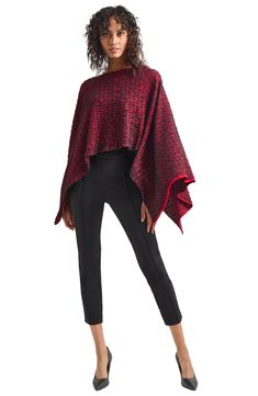 Wispy eyelash yarn adds subtle texture to this delightfully dimensional poncho that's an ideal layer for transitional weather. Slips on over head Mock neck Unlined 45% acrylic, 38% polyester, 17% nylon Hand wash, dry flat Imported Chic Cape Shawl For Fall, Textured Knit Poncho For Fall, Chic One Size Cape Poncho, Chic Fall Cape Shawl, Elegant Knit Poncho For Fall, Elegant Knit Poncho For Winter, Chic One Size Poncho With Batwing Sleeve, Chic Winter Poncho With Batwing Sleeves, Chic Knit Poncho For Fall