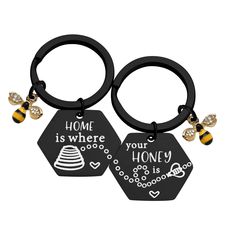 PRICES MAY VARY. Couple Keychains - This set of two 'Home is Where. Your Honey Is ' keychain, finished with cute honeycomb, is a charming housewarming gift for new homeowners or long distance gift for who live far away from you. Material: Stainless Steel, it is lead free and nickel free, hypo allergenic, it doesn’t rust, change colour or tarnish. Measurement: 25mm*25mm(0.47inch). TIPS:manual measuring permissible error. Honey Couples Keychain - It is a unique, meaningful gift for a new home owne Honey Beehive, Couple Keychains, Couples Keychain, Couples Keychains, New Homeowner Gift, Long Distance Gifts, Couples Gift, Honey Bees, New Homeowner