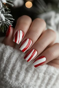 Candy Cane Gel Nails, Candy Cane Nails Acrylic, Candy Cane Nail Designs, Christmas Candy Nails, Peppermint Nails, Candy Cane Nail Art, Candy Cane Nail, Christmas Nail Designs Acrylic, Pro Nails