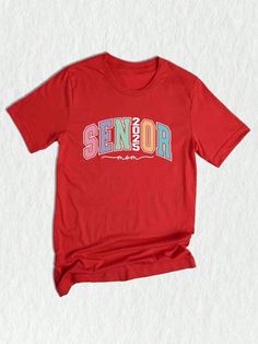 a red shirt with the word senior on it