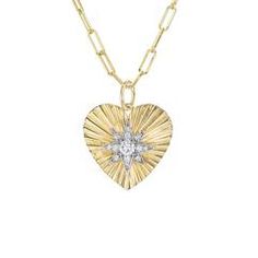 14K Gold Pavé Diamond Starburst Fluted Heart Medallion Necklace, Mediu – Nana Bijou Polaris Star, Elongated Oval, Solid Gold Necklace, Solid Gold Chains, Medallion Necklace, Charm Gift, Star Charms, Unique Necklaces, Diamond Heart