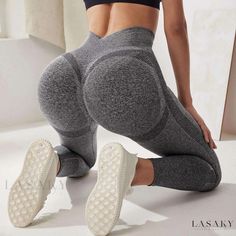 Lasaky - Tight-Fitting Workout Pants with Hidden Seam Gray Full Length Tight Pants, Gray Tight Full-length Pants, High Waist High Stretch Gray Pants, Gray High Waist High Stretch Pants, Tight High-cut Gym Pants, Tight High-cut Leg Gym Pants, Fitted High-cut Gym Pants, High-cut Leg Fitted Gym Pants, High Waist Gray Yoga Pants