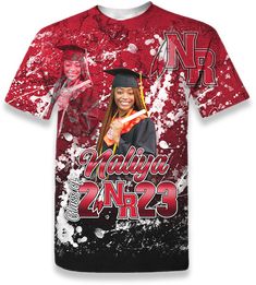 Graduation Premium Shirt - exPress it! Creations Customizable Red Shirt With Graphic Print, Custom Print Crew Neck Shirt For Graduation, Short Sleeve Tops With Graphic Print For Graduation Party, Graphic Print Tops For College Events And Graduation, Graphic Print Short Sleeve Top For Graduation Party, School Spirit Crew Neck T-shirt For Graduation Party, Customizable Short Sleeve T-shirt For Graduation Gift, Customizable Crew Neck T-shirt For Graduation Gift, Customizable Crew Neck T-shirt For School Events