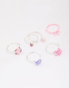 Let your little ones express themselves with this pack of silver-toned, adjustable rings. This set includes six individual rings, adorned with pink and lilac accents. Perfect for adding a pop of colour to their look! Material: crystal | Lovisa Kids Silver Crystal Butterfly Ring 6-Pack, Pink Cute Rings Kids, Cute Kid Rings, Kids At Heart, Kids Rings, Crystal Butterfly, Butterfly Ring, Kids Collection, Heart For Kids, Silver Crystal