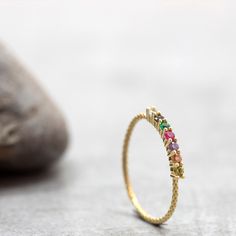 Gold Half Eternity Ring Emerald Ruby Blue Topaz | Etsy Warm Minimalism, Dainty Gold Ring, Sapphire Eternity Ring, Rainbow Ring, Rainbow Rings, Dainty Gold Rings, Ring Sapphire, Etsy Gold Ring, Ring Emerald