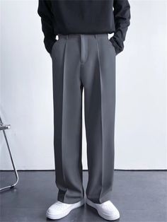 Gender: Men'sPants Type: Culottes Wide Leg, Dress Pants, Pleated PantsStyle: Loose, Classic Style, StylishOccasion: Streetwear, Casual, Daily, HolidayFabric: PolyesterDesign: Straight Leg, PocketWaistline: Mid WaistPattern: PlainSeason: Spring FallFunction: Comfort, BreathableFit Type: Regular FitFly Type: Button, Zipper Business Pants With Pockets, Solid Color Business Pants With Pockets, Gray Wide Leg Business Bottoms, Gray Wide Leg Business Pants, Gray High-waisted Business Pants, Gray Full-length Bottoms For Business, Gray Full-length Business Bottoms, Solid Semi-formal Dress Pants With Pockets, Semi-formal Long Pants For Fall