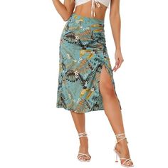 With its flowy silhouette and high waisted, this fresh-floral skirt is ready to weekend-ready standout. Pair with top for pretty style. Measurement (in inches) International Size----------Waist Girth----------Hip Girth----------Total Length XS------------------------------26 ---------------------39 ----------------------------29 S--------------------------------27 1/2------------------40 1/2----------------------29 1/2 M-------------------------------29 1/8------------------42 1/8--------------- Womens Suede Skirt, Flowy Maxi Skirts, Beach Tropical, Floral Midi Skirt, Suede Skirt, Womens Tie, Pretty Style, Pleated Midi Skirt, Tropical Floral