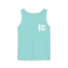 Chalky mint tank top with "Surf Babe" logo Pray For Surf, Save Our Oceans, Ocean Surf, White Graphic Tee, Grey Crewneck, Tee Shop, Stylish Design, Comfort Colors, Breathable Fabric