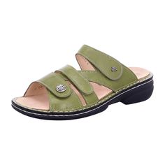 Finn Comfort Ventura Sensitiv Women's Sandals - Vibrant Green Experience unmatched comfort and style with the Finn Comfort Ventura Sensitiv Women's Sandals in vibrant green. Designed specifically for those with sensitive feet, these sandals feature an orthopedic insole that provides excellent arch support, promoting healthy foot posture. The luxurious leather and adjustable straps ensure a perfect fit, making them ideal for all-day wear. Whether you're exploring the city or meeting friends for brunch, these durable and stylish sandals are the perfect companion for the fashion-conscious young adult. Green Slip-on Slippers With Removable Insole, Green Round Toe Sandals With Leather Footbed, Green Leather Sandals With Cushioned Footbed, Green Closed Toe Sandals With Leather Footbed, Comfortable Green Sandals, Comfortable Green Slip-on Sandals, Green Cushioned Slippers With Round Toe, Green Cushioned Round Toe Slippers, Green Flat Slides With Removable Insole