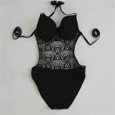 Fashion Women Hollow Gauze One Piece Swimswear Bathing Underwire Bodysuit With Built-in Bra For Vacation, Summer One Pieces With Built-in Bra And Stretch, Summer Halter Neck Bodysuit With Built-in Bra, Nylon Bodysuit With Built-in Bra For Vacation, Summer Beachwear Bodysuit With Built-in Bra, Summer Vacation Bodysuit With Built-in Bra, Summer Party Tankini In Nylon, Summer Nylon Tankini For Party, Elegant Bodysuit With Built-in Bra For Vacation