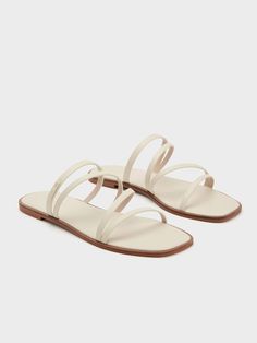 Chalk lliana Strappy Slide Sandals - CHARLES & KEITH US Charles And Keith Shoes, Charles And Keith, Pretty Sandals, Simple Sandals, Size Chart For Kids, Faux Leather Heels, Charles Keith, Couple Outfits, Casual Flats