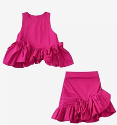 Stylish hot pink ruffled blouse skirt and set Features an asymmetrical ruffled hem Pair with our Tropical Tie Summer Sandals for a fashion forward look Fast and free shipping in the United States! Item will arrive within 3-5 days. Spring Ruffled Solid Sets, Spring Ruffled Solid Color Sets, Pink Ruffled Skirt For Party, Pink Ruffled Party Skirt, Summer Sets With Fitted Ruffle Hem, Summer Sets With Ruffle Hem And Fitted Design, Fitted Solid Color Sets With Ruffles, Spring Party Skirt Set With Ruffles, Fitted Set With Ruffled Skirt For Party