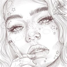 a drawing of a woman with stars on her face