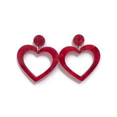 "Share the love with these dangly heart cut out earrings. This fun and flirty design adds some unique style to any outfit, day or night. These earrings are made from laser cut acrylic so although large in size, they are light and comfortable on your ear. Red pearloid finish gives these earrings a vintage feel and unique finish. Earrings measure 52mm (about 2\") from top to bottom. Hanging from a 12mm diameter round stud dangles a heart cut out hoop 44mm (about 1.73\") at it's widest. Choose from 7 color options in shiny mirror finishes, sparkly glitter, or pearl to coordinate with any ensemble. See them here: https://www.etsy.com/shop/LevanterCo?ref=seller-platform-mcnav&search_query=heart+hoop ★ ★ ★ Become a VIP and get 20% off your first purchase plus access to exclusive sales, sneak pee Hoco 2023, Making Outfits, Jewellery Project, Vintage Inspired Earrings, Red Heart Earrings, Red Pearl, Heart Cut Out, Nickel Free Jewelry, Love Earrings