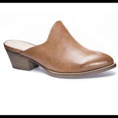 Crafted From Faux Leather, The Catherin Mules Are Perfectly Designed With A Pointed Toe And Rubber Sole. 2” Heel Leather Slip-on Mules, Brown Slip-on Heels With Low Heel, Brown Faux Leather Mules For Fall, Casual Brown Low Heel Mules, Trendy Brown Medium Width Mules, Brown Low Heel Mules With Stacked Heel, Brown Mules With Stacked Low Heel, Spring Brown Almond Toe Mules, Brown Low Heel Mules With Medium Width