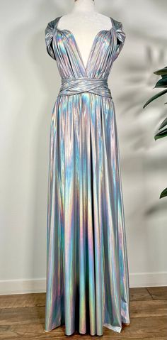 Battle Witch, Luncheon Outfit, Futuristic Wedding, Iridescent Fashion, Multi Wrap Dress, Holiday Luncheon, Holographic Dress, Holographic Fashion, Multiway Dress