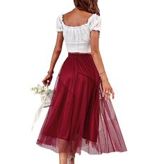 Burgundy Elastic Waist Elegant Swing Midi Skirt Fitted Tulle Mini Skirt For Summer, Fitted Tulle Skirt For Summer, Summer Midi Tulle Skirt, Summer Tulle Full Mini Skirt, Summer Full Tulle Mini Skirt, Casual Tulle Skirt For Summer, Fitted Casual Tulle Skirt, Flowy Tulle Mini Skirt For Summer, Summer Red Tulle Skirt