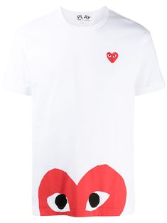 White cotton embroidered logo T-shirt from COMME DES GARÇONS featuring round neck, jersey knit, straight hem and short sleeves. Play Logo, Comme Des Garcons Play, Comme Des Garcons, Logo T Shirt, White Shop, Tshirt Logo, Logo Print, White Cotton, Fashion Inspo Outfits