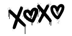 the word xoxo written in black ink with dripping paint and hearts on it