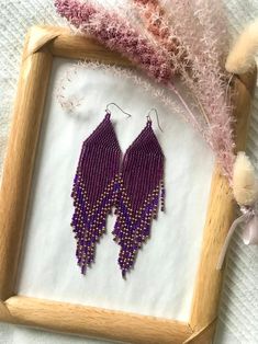 Purple Beaded Earrings Violet Seed Bead Earrings Long Purple - Etsy Ukraine Purple Dangle Earrings With Tiny Beads, Purple Beaded Dangle Earrings With Tiny Beads, Purple Beaded Earrings With Colorful Beads, Purple Beaded Earrings With Dangling Round Beads, Handmade Purple Beaded Drop Earrings, Purple Faceted Bead Drop Earrings, Bohemian Purple Earrings With Tiny Beads, Purple Drop Earrings With Faceted Beads, Purple Tiny Beads Party Jewelry